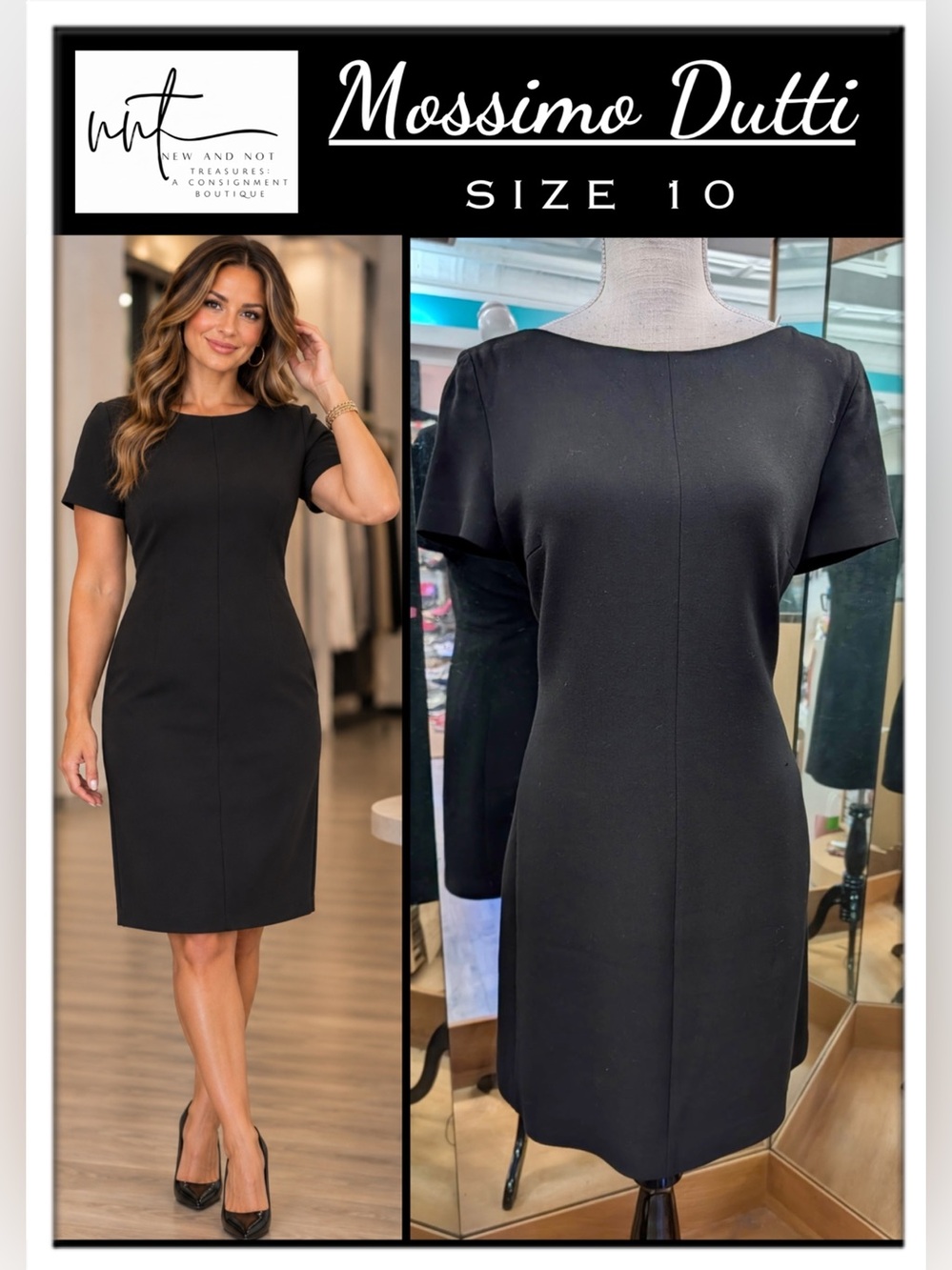 Massimo Dutti Black Short-Sleeve Sheath Dress 10